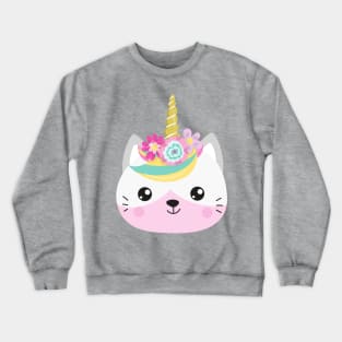 Unicorn Cat, Cute Cat, Little Cat, Kitty, Flowers Crewneck Sweatshirt